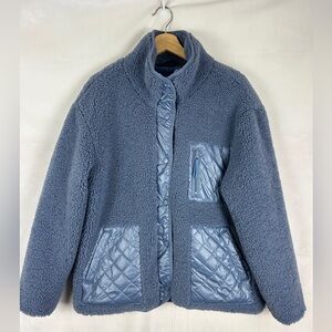 AVEC LES FILLES Blue Fleece Snap Button Jacket Size Medium Oversized Cabincore‎